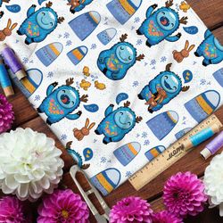 Ткань дюспо пушистые олени и зайки у синих сугробов