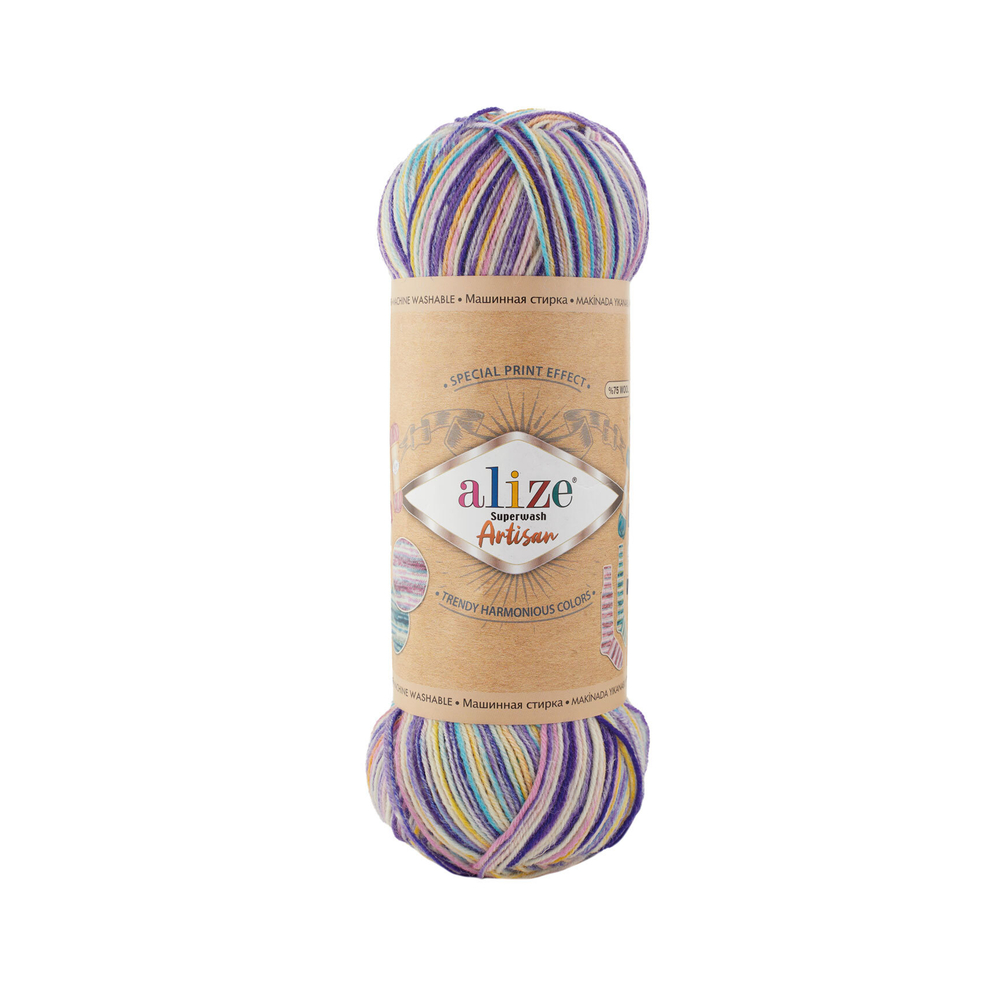 Пряжа "Superwash Artisan" 9003 Фиолетовый-розовый-белый