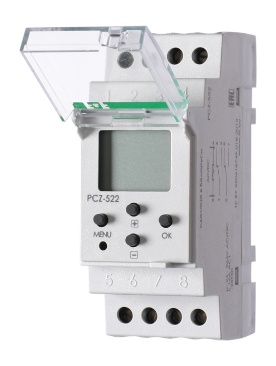 Реле времени PCZ-522 2х16А 24-264В AC/DC 2 перекл. IP20 2канала-2х125пар включ./выключ. суточн./недел. циклы (1-360000сек.)