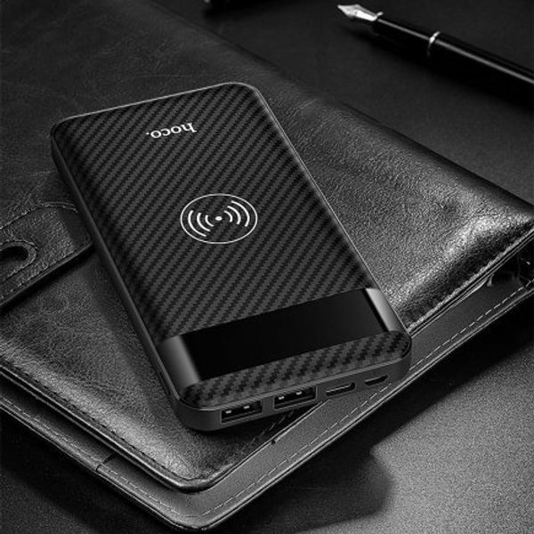 Внешний аккумулятор 2 USB с беспроводной зарядкой Qi, Hoco J11 Wireless Charger 10000 mah, черный