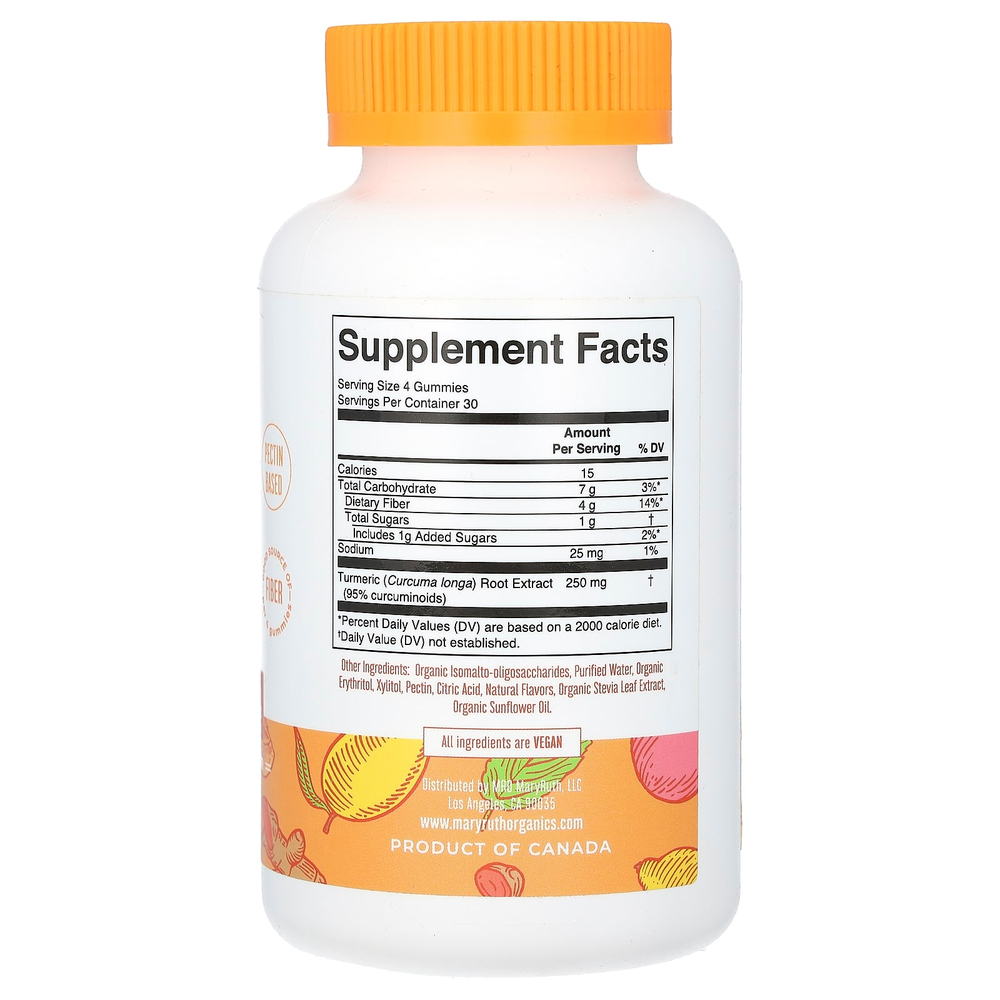 MaryRuth's, веганские жевательные таблетки с куркумой, персик, манго и лимон, 120 жевательных таблеток