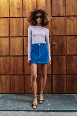 ZARA ВЕЛЬВЕТОВАЯ МИНИ-ЮБКА, СИНИЙ