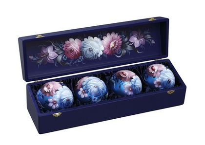 Zhostovo Christmas balls in wooden box - set of 4 balls SET04D-667785830