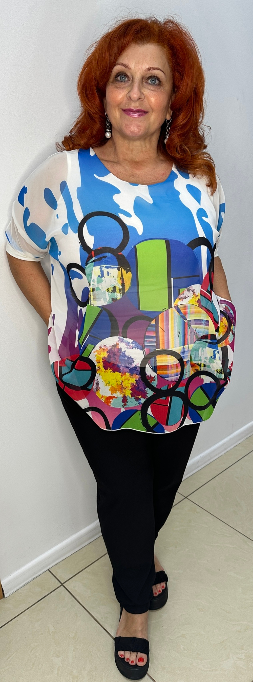 Яркая летняя туника-двойка с оригинальным принтом