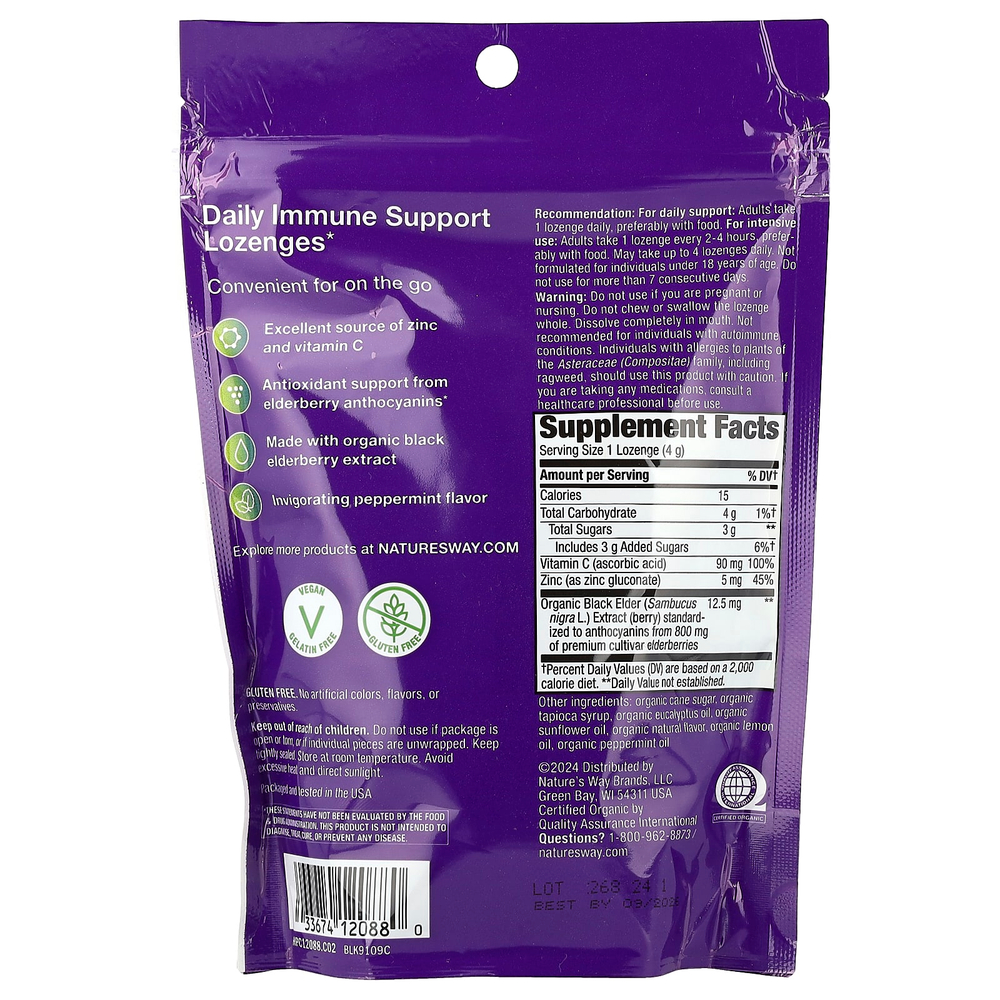 Nature's Way, Sambucus®, леденцы для иммунитета, бузина, цинк и витамин C, перечная мята, 24 пастилки