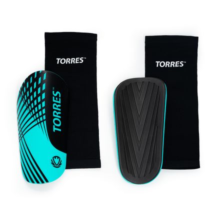 Щитки футбольные TORRES Pro, FS2308M, р. M, без голеностопа, без заст., эласт.чулок, черно-бирюзоый