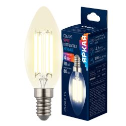 LED-C35-4W-3000K-E14-CL GLY01TR Лампа светодиодная. Форма свеча. прозрачная. Серия Яркая A++. Теплый белый свет 3000K. Картон. ТМ Uniel