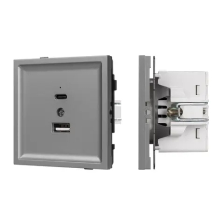 Механизм USB розетки SCT-TENDO-MUAC-PL-GR (5V, 3A, QC3) (Arlight, Графитовый) 054096
