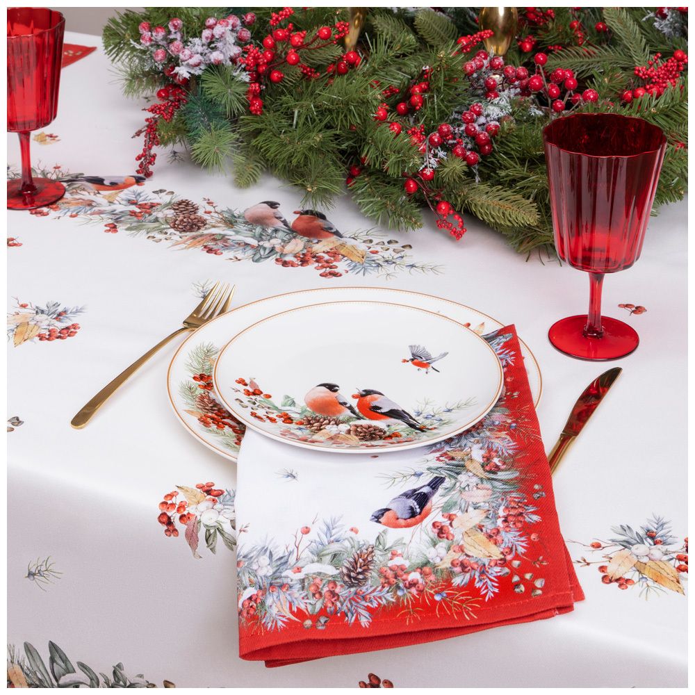 НАБОР САЛФЕТОК ИЗ 2-Х ШТ "МОРОЗКО.СНЕГИРИ",40Х40СМ, 100% ХЛОПОК,КРАСНЫЙ,ТВИЛ