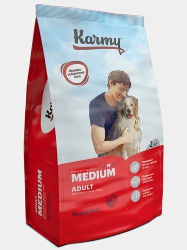 Сухой корм Karmy Medium Adult для собак средних пород Индейка 2 кг
