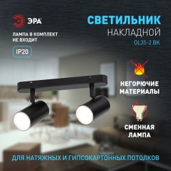 Светильник настенно-потолочный спот ЭРА OL35-2 BK MR16 GU10 IP20 черный хром | Накладные светильники