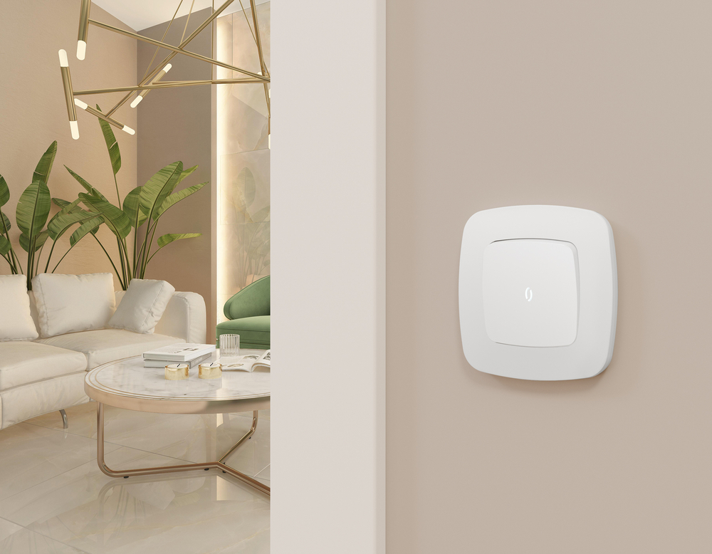 MO122055 Комплект механизма 1-кл выключателя с самовозвратом с подсветкой 5600K OMEGA Белый матовый QUANT (OP1220, VM113, G14W)