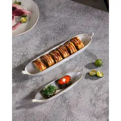 Блюдо овальное 23,5*5,7 см h3,5 см 100 мл Gray Narrowboat с ручками Frutti di Mare P.L. [3]