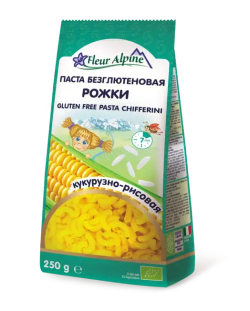 Безглютеновые КУКУРУЗНО-РИСОВЫЕ макароны РОЖКИ Fleur Alpine для всей семьи, 250 г