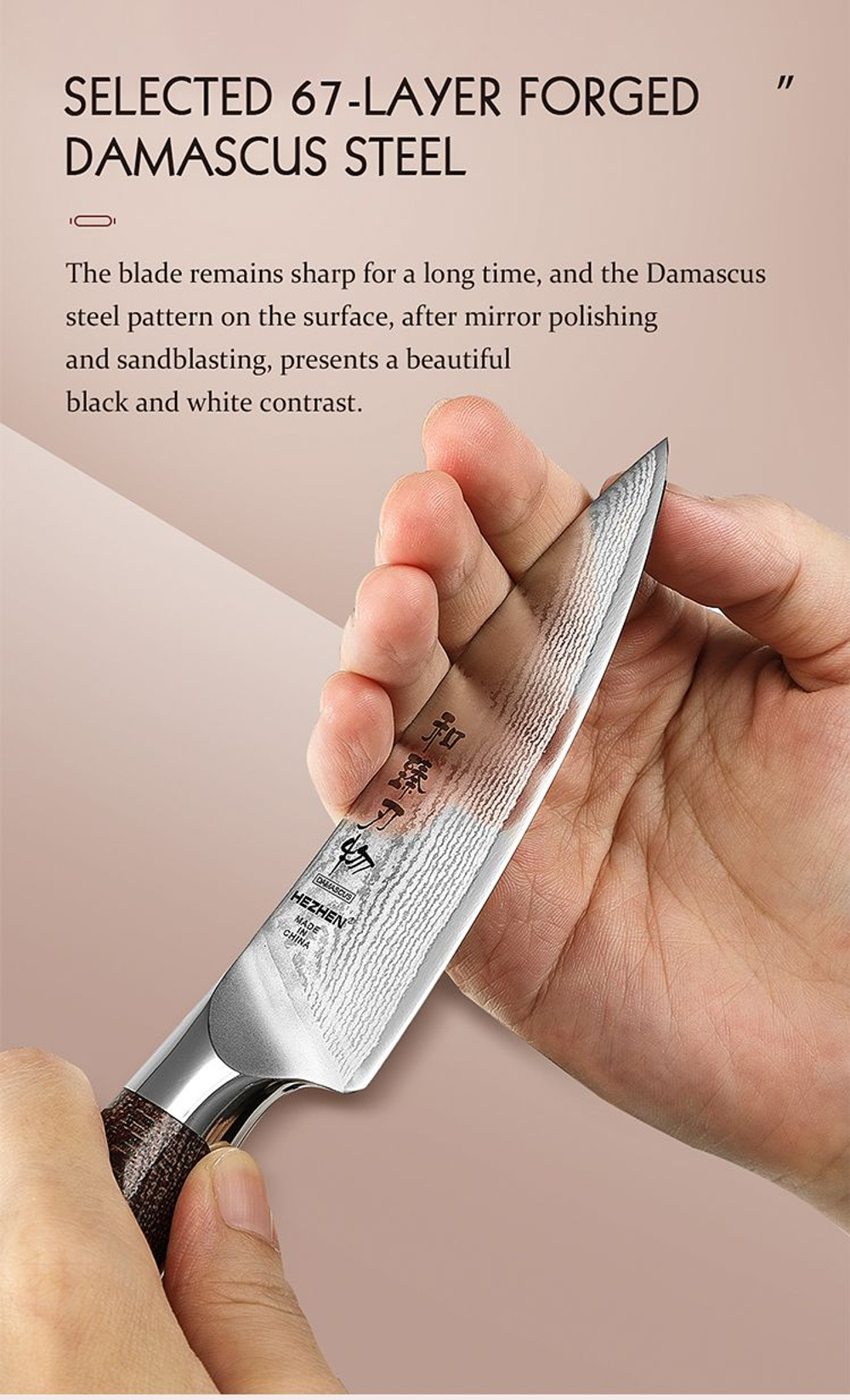 Кухонный нож Hezhen X02M Paring нож 4 дюйма клинок 67 Layers Damascus рукоять микарта, длина лезвия 11 см