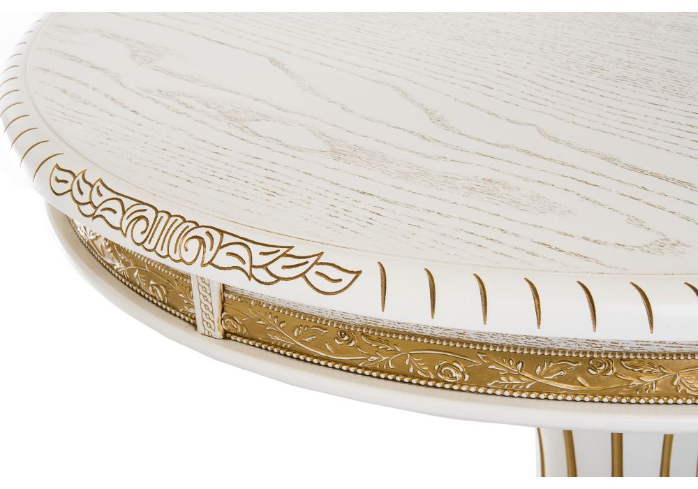 Деревянный стол Женева 140(190)х86х80 молочный с золотой патиной