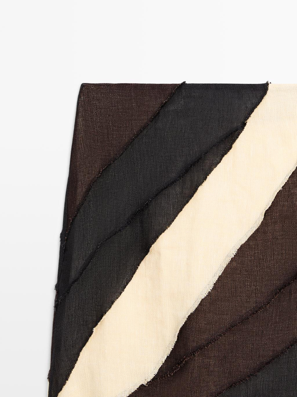 Massimo Dutti Многослойная контрастная льняная юбка миди, коричневый