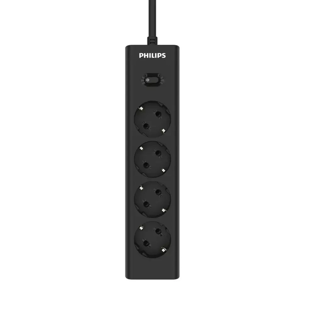 Сетевой фильтр удлинитель Philips CHP2145BC/51 с четырьмя стандартными розетками EU, с заземлением и защитой от перегрузок, 5 м, черный