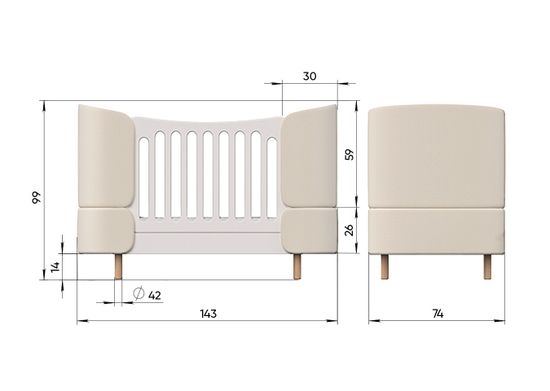 Кроватка-трансформер KIDI Soft (молочный, экокожа)