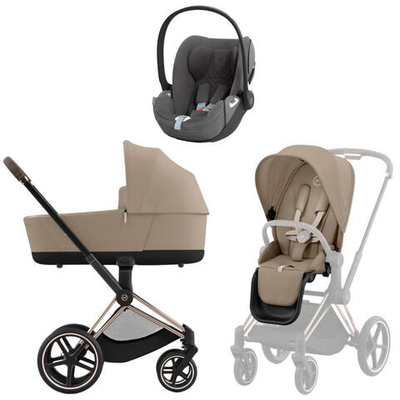 Коляска 3 в 1 Cybex Priam IV Rosegold complete и автокресло Cloud T i-Size Mirage Grey Plus Cozy Beige