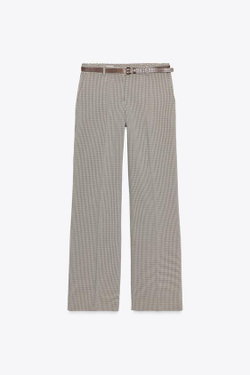 ZARA БРЮКИ В КЛЕТКУ С РЕМНЕМ, БЕЖЕВЫЙ/ТЕМНО-СИНИЙ