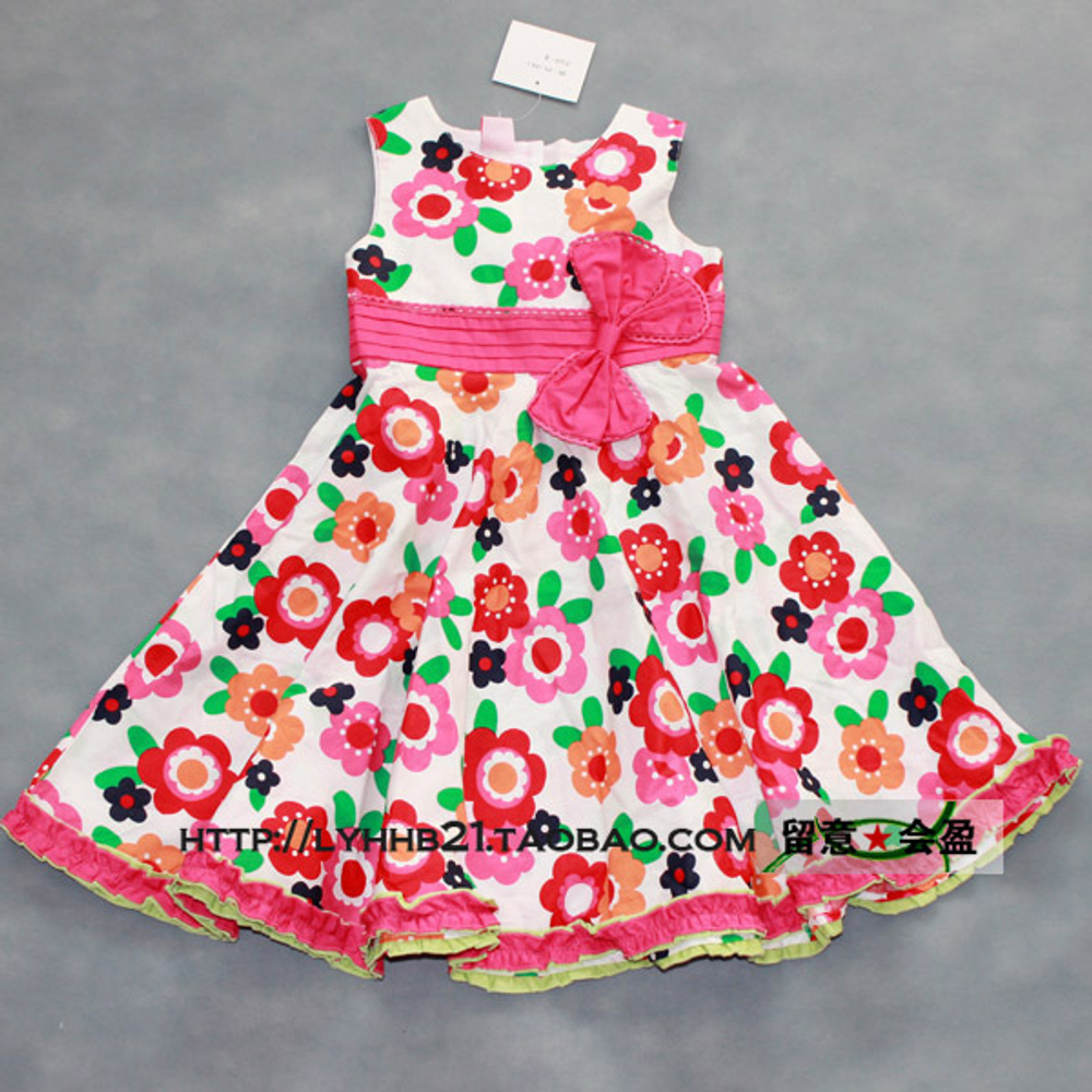 Платье детское с бантом и цветочными принтами