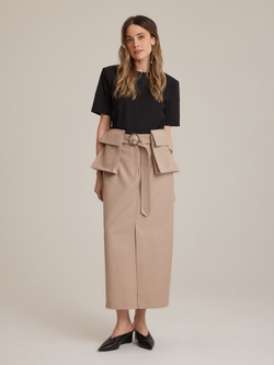 Юбка миди прямого кроя бежевая