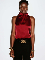 Топ с воротником стойкой из натурального шелка