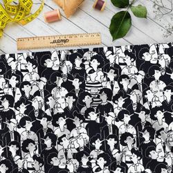 Ткань блэкаут чёрно-белые фигурки людей