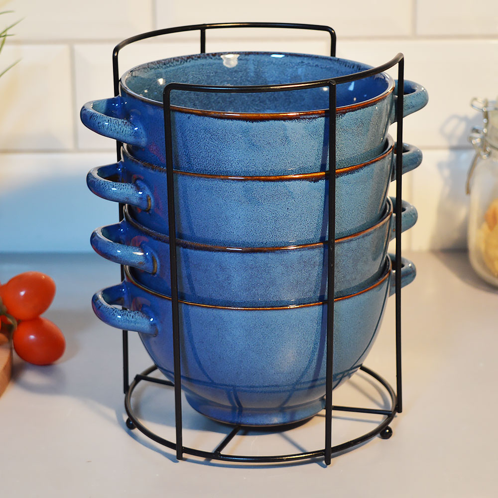 Набор бульонниц 4 предмета 650мл на подставке "Океан