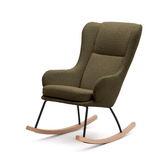 Maustin Кресло-качалка из темно-зеленой овчины со стальной конструкцией и деревом бука