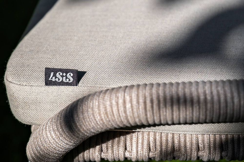 "Милан" стул плетеный из роупа, каркас алюминий белый шагрень, роуп бежевый круглый, ткань бежевая