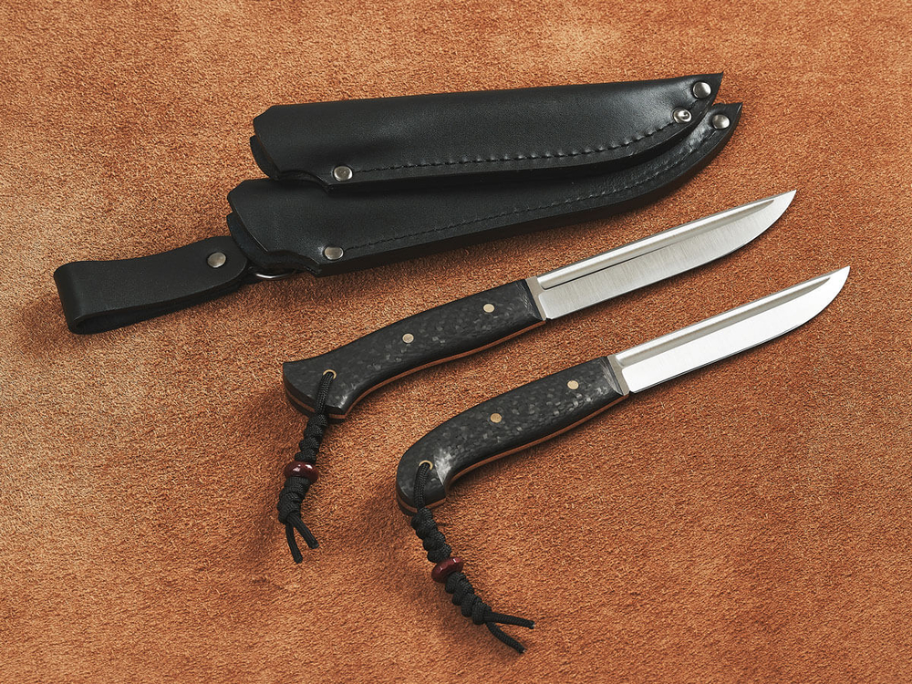 Спарка цельнометаллических финских ножей, сталь VG10, рукоять карбон (черный спейсер)