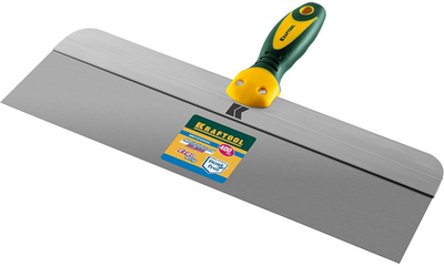 KRAFTOOL 400 мм, широкое полотно, алюминиевая направляющая, двухкомпонентная ручка, нержавеющий, фасадный шпатель (10036-400)