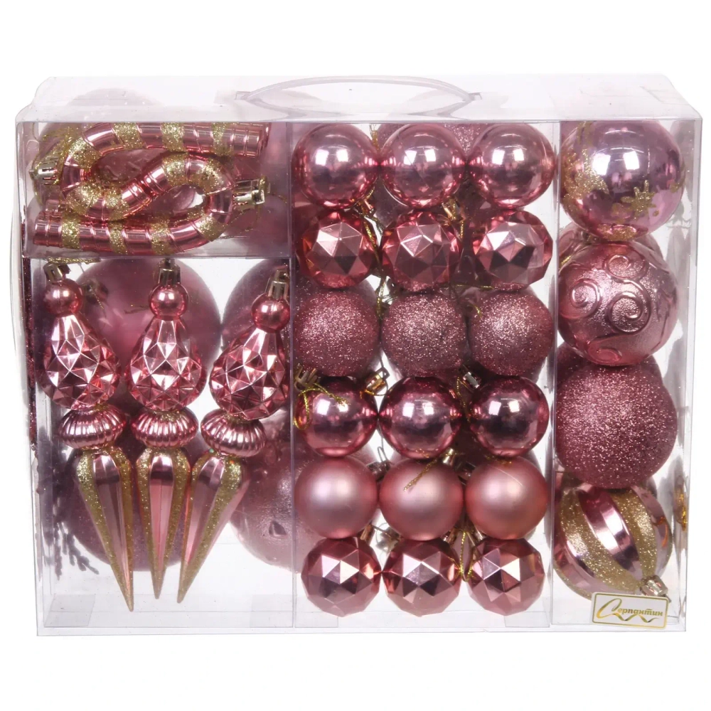 Набор ёлочных украшений «Wish» 6 см + 4 см (50 предмета), Розовое золото