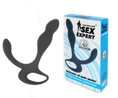 Анальный стимулятор с отростком для массажа промежности Sex Expert Activator of male power, (11 см) (Цвет: черный)