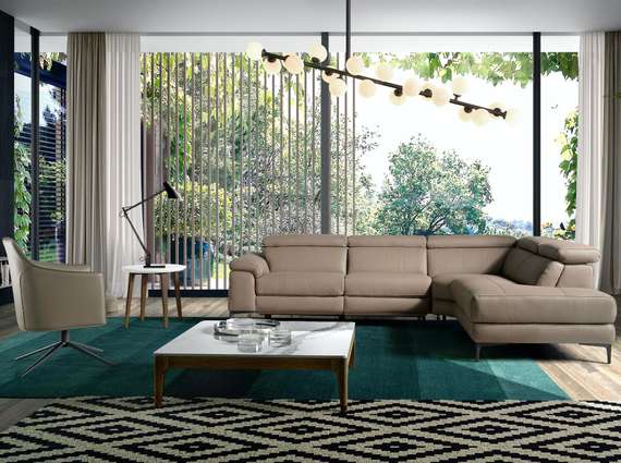 Угловой диван с реклайнером Angel Cerda 5320-R, бежевая кожа