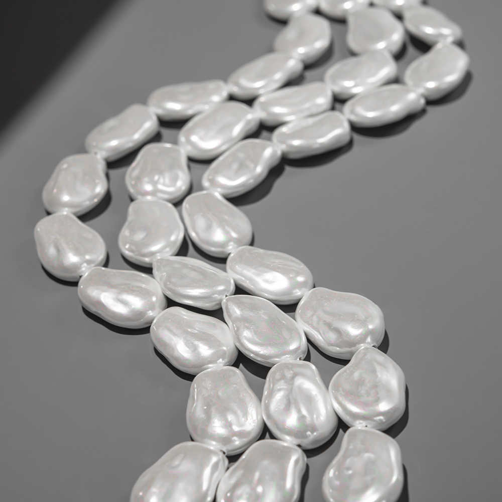 Хрустальный жемчуг в форме вытянутой монетки, белый, 24*17мм