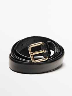 Massimo Dutti Кожаный ремень с прямоугольной пряжкой, черный