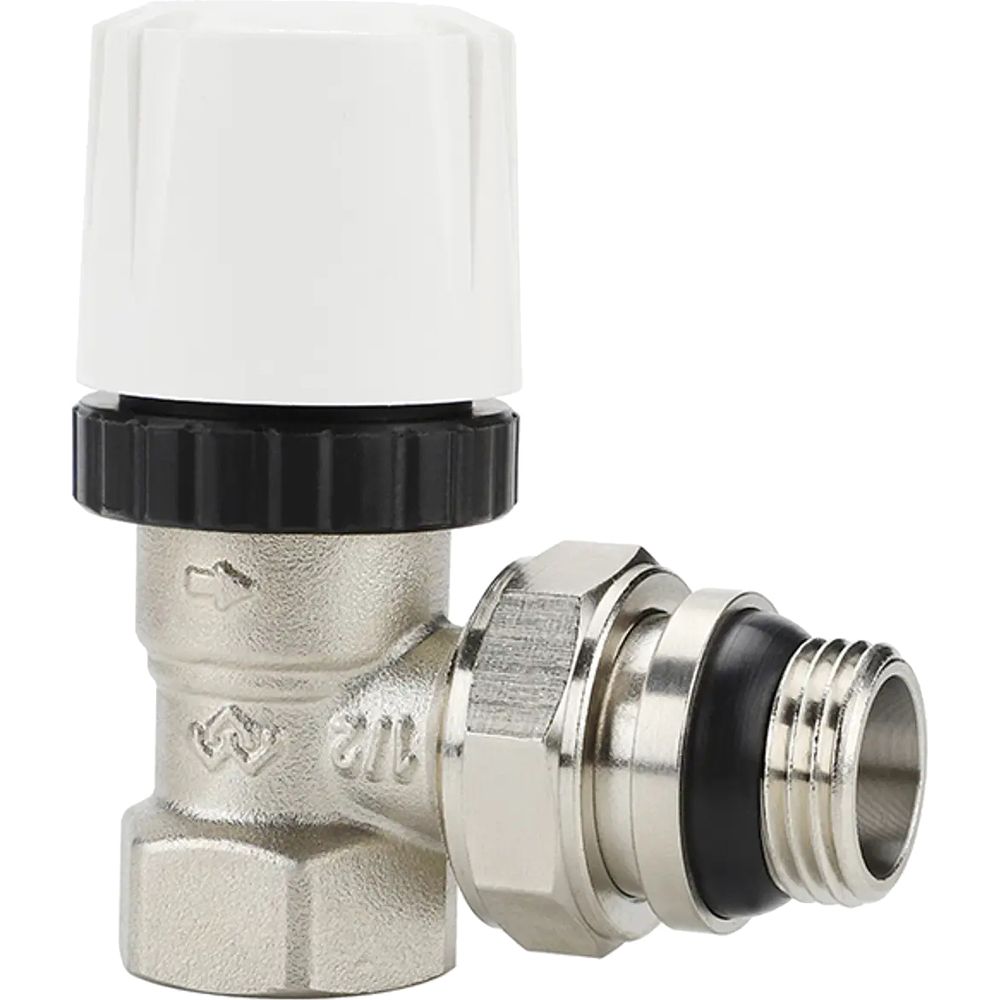 Термостатический радиаторный клапан, серия VM104, угловой, с самоуплотняющимся полусгоном 1/2"