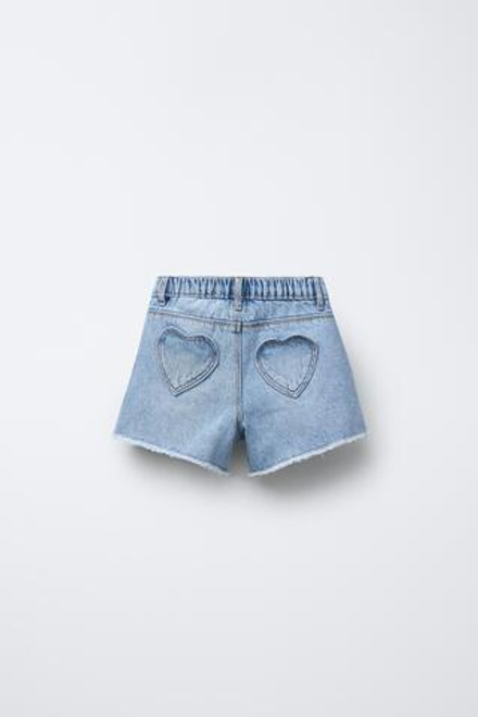 ZARA ДЖИНСОВЫЕ ШОРТЫ С КАРМАНАМИ «СЕРДЦА», ВЫЦВЕТШИЙ СИНИЙ