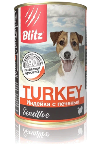 Консервы для собак Blitz Sensitive Dog Turkey & Liver (Pate) Индейка с Печенью консервы для собак 24 шт по 400 г