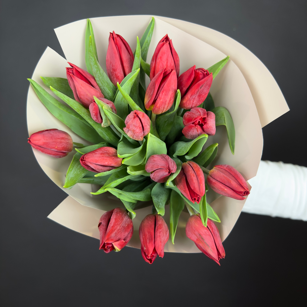 Bouquet of 15 red tulips