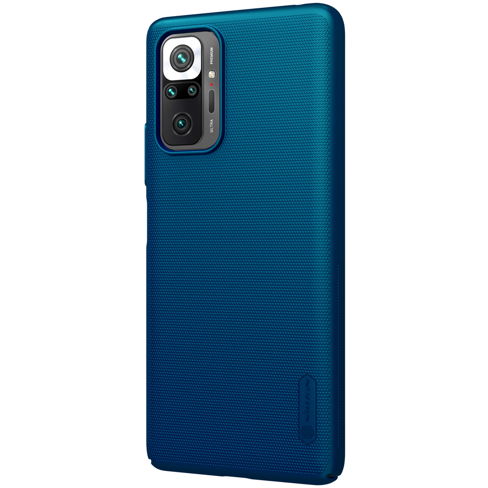 Тонкий жесткий чехол синего цвета (Peacock Blue) от Nillkin для Xiaomi Redmi Note 10 Pro и 10 Pro Max, серия Super Frosted Shield