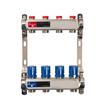 Коллекторная группа 1"х3/4" на 4 контура WATTSON с термостатическими и настроечными клапанами, нержавеющая сталь