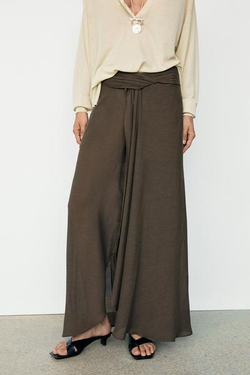Massimo Dutti Полупрозрачные юбка-брюки из льняной смеси, коричневый