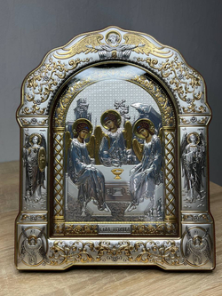 Св. Троица, икона арочная с рамкой под стеклом, красное дерево 206х270