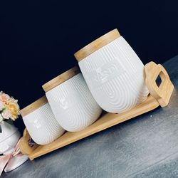 Lenardi 140-074 Набор из 3 банок 1000/600/320мл на подставке BAMBOO в под.уп.(х8)Фарфор