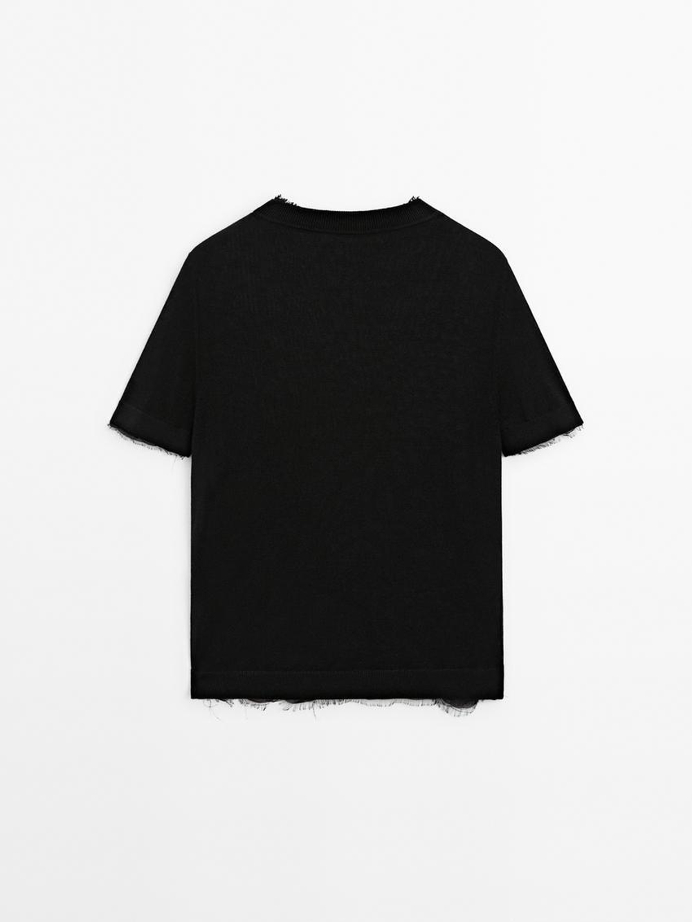 Massimo Dutti Свитер с короткими рукавами, черный