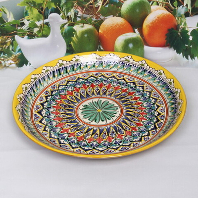 Ляган плоский 38см желтый Риштанская Керамика